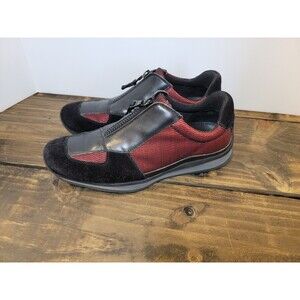 Prada Women Black Suede Red Mesh Sneakers Size 7 (37) Trainers Tennis Shoes